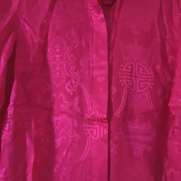 Shanghai Tang Bright Pink Pure Silk Damask Oriental Theme Shirt S - Picture 2 of 3